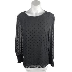 Ann Taylor LOFT Black Sheer Long Balloon Sleeve Polka Dots Blouse Top Size XL